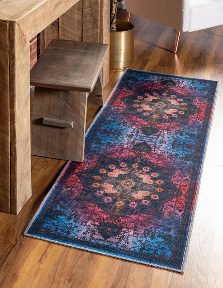 Multicolor Black 3' x 12' Renaissance Washable Runner Rug