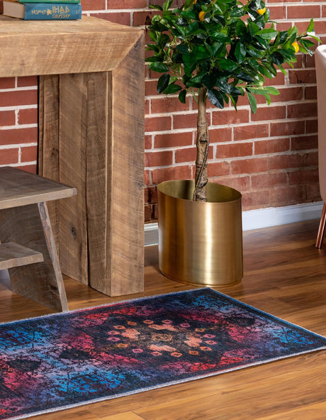 Multicolor Black 2' x 13' Renaissance Washable Runner Rug