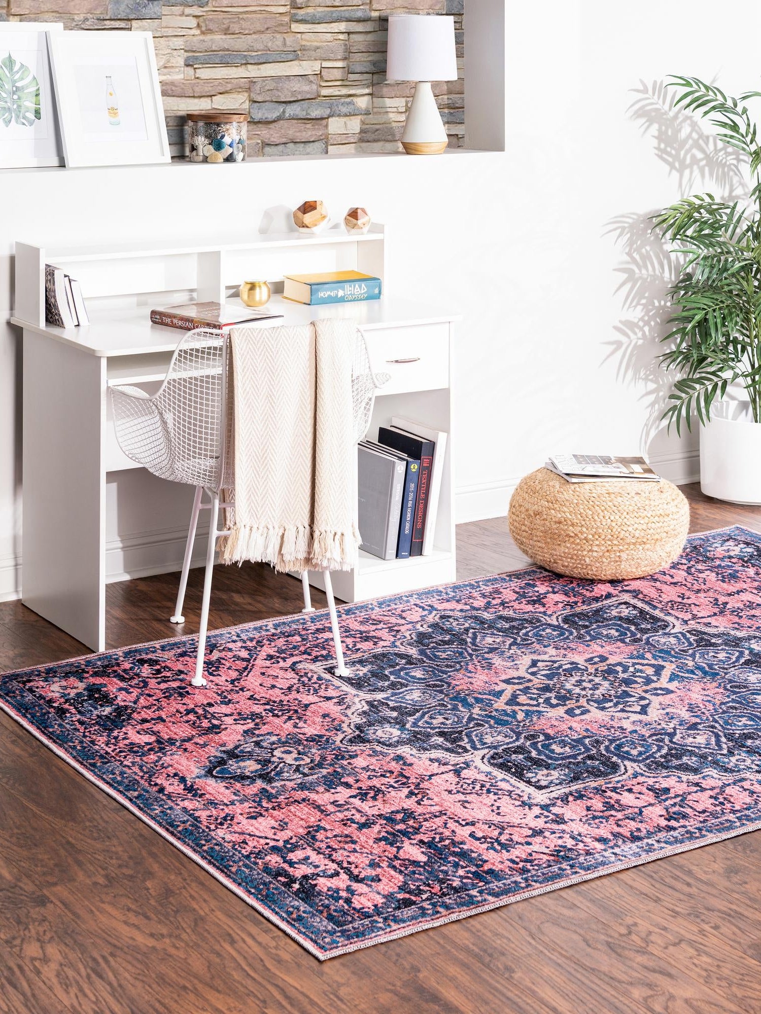 Washable Salmon Pink 9' 2 x 12' Renaissance Rectangle Area Rug Easy to Clean Stain Resistant & Durable Colorful Distressed Vintage Carpet for Sale at Rug Engine