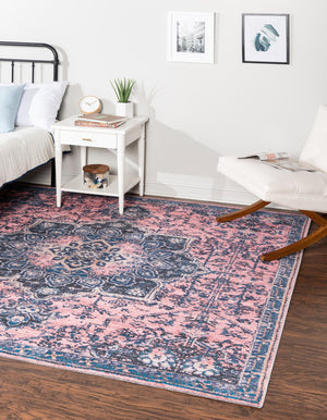 Salmon Pink 7' 3 x 7' 3 Renaissance Washable Square Rug