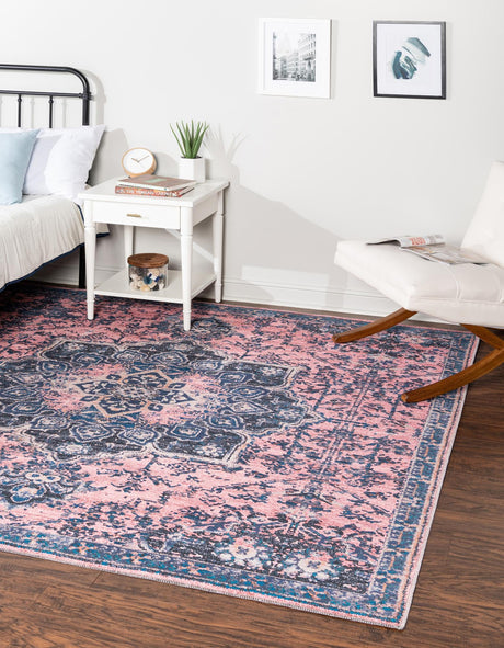 Salmon Pink 7' 3 x 7' 3 Renaissance Washable Square Rug