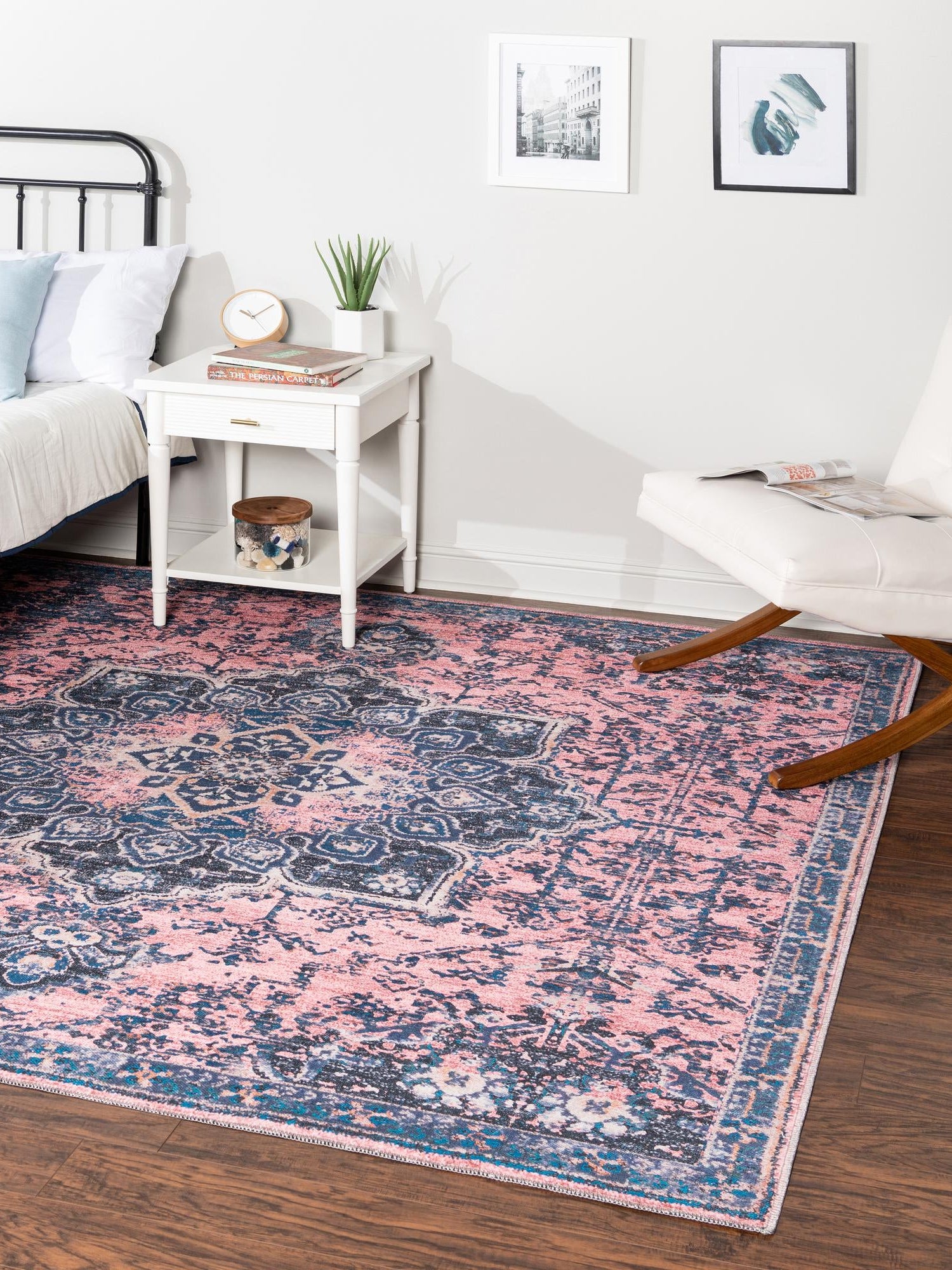 Washable Salmon Pink 7' 10 x 7' 10 Renaissance Square Area Rug Easy to Clean Stain Resistant & Durable Colorful Distressed Vintage Carpet for Sale at Rug Engine