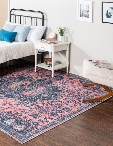 Salmon Pink 7' 3 x 7' 3 Renaissance Washable Square Rug