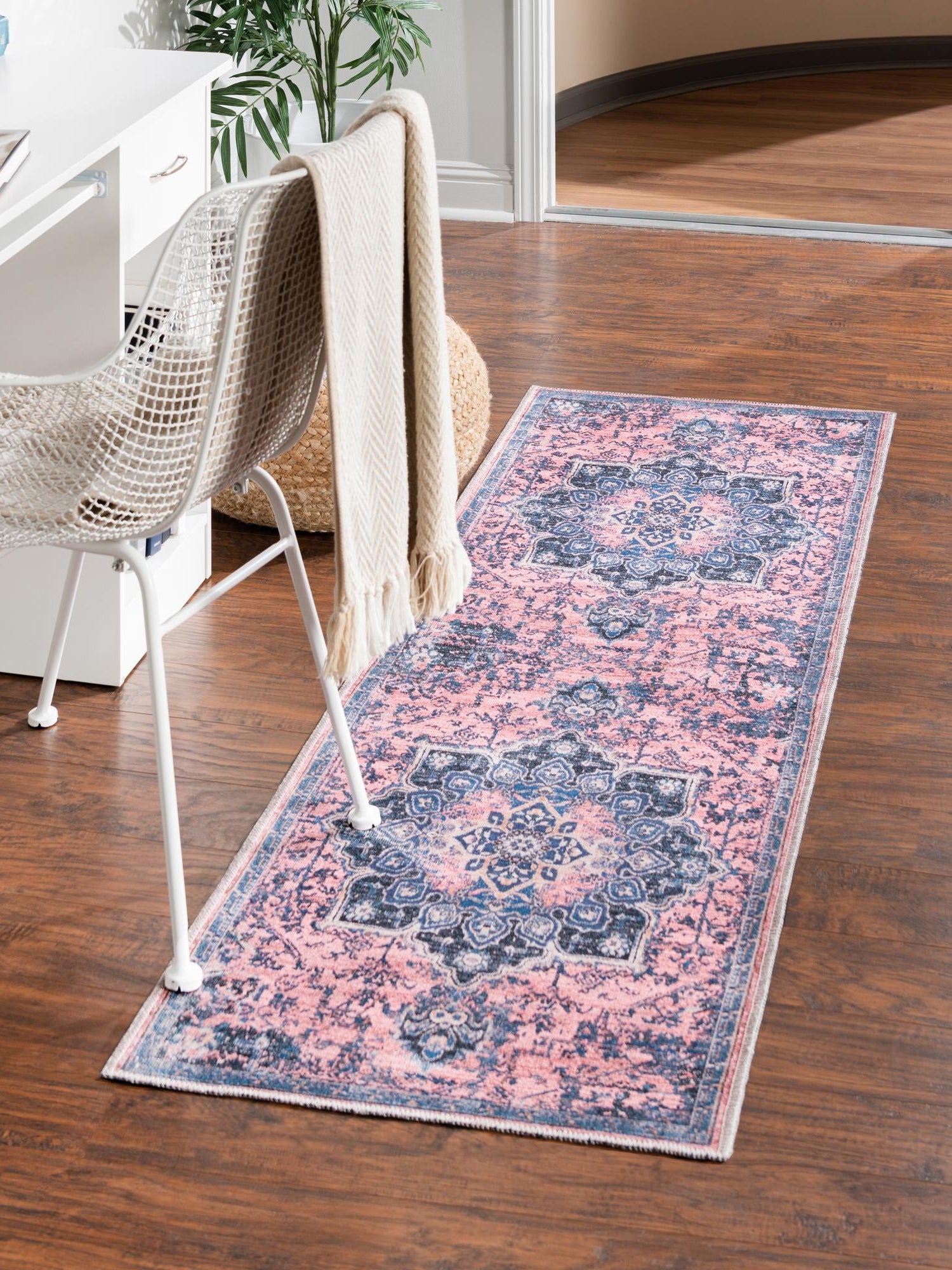 Washable Salmon Pink 2' x 8' Renaissance Runner Area Rug Easy to Clean Stain Resistant & Durable Colorful Distressed Vintage Carpet for Sale at Rug Engine