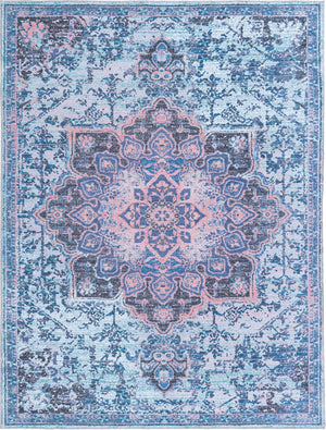 Light Blue 9' 2 x 12' Renaissance Washable Rectangle Rug