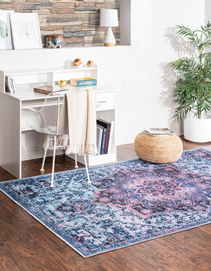 Light Blue 9' 2 x 12' Renaissance Washable Rectangle Rug