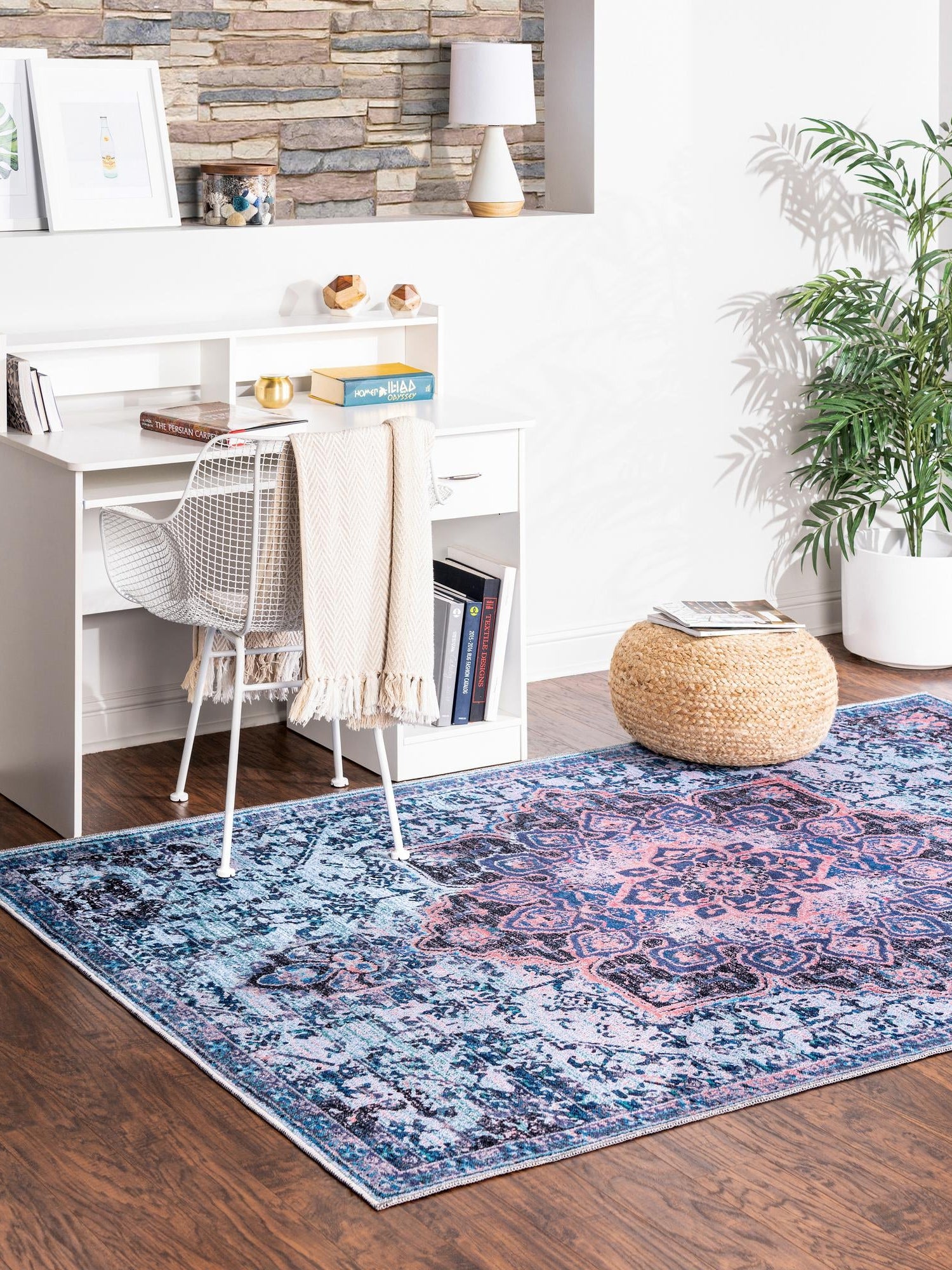 Washable Light Blue 10' 6 x 14' Renaissance Rectangle Area Rug Easy to Clean Stain Resistant & Durable Colorful Distressed Vintage Carpet for Sale at Rug Engine