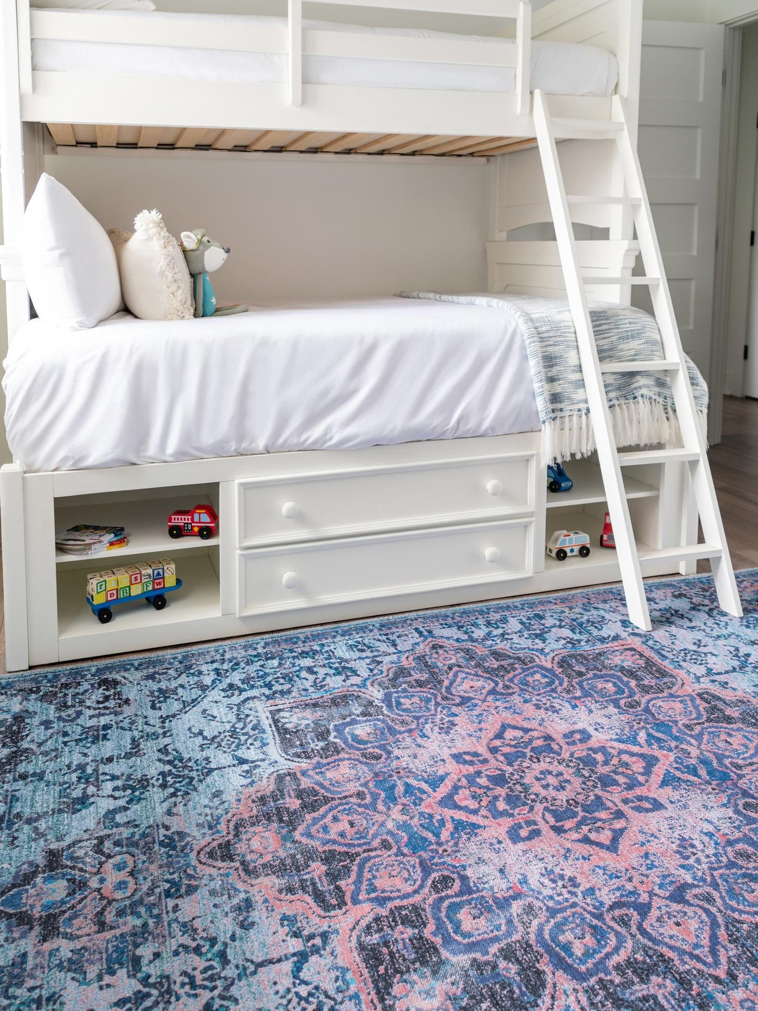 Washable Light Blue 7' 10 x 11' Renaissance Rectangle Area Rug Easy to Clean Stain Resistant & Durable Colorful Distressed Vintage Carpet for Sale at Rug Engine
