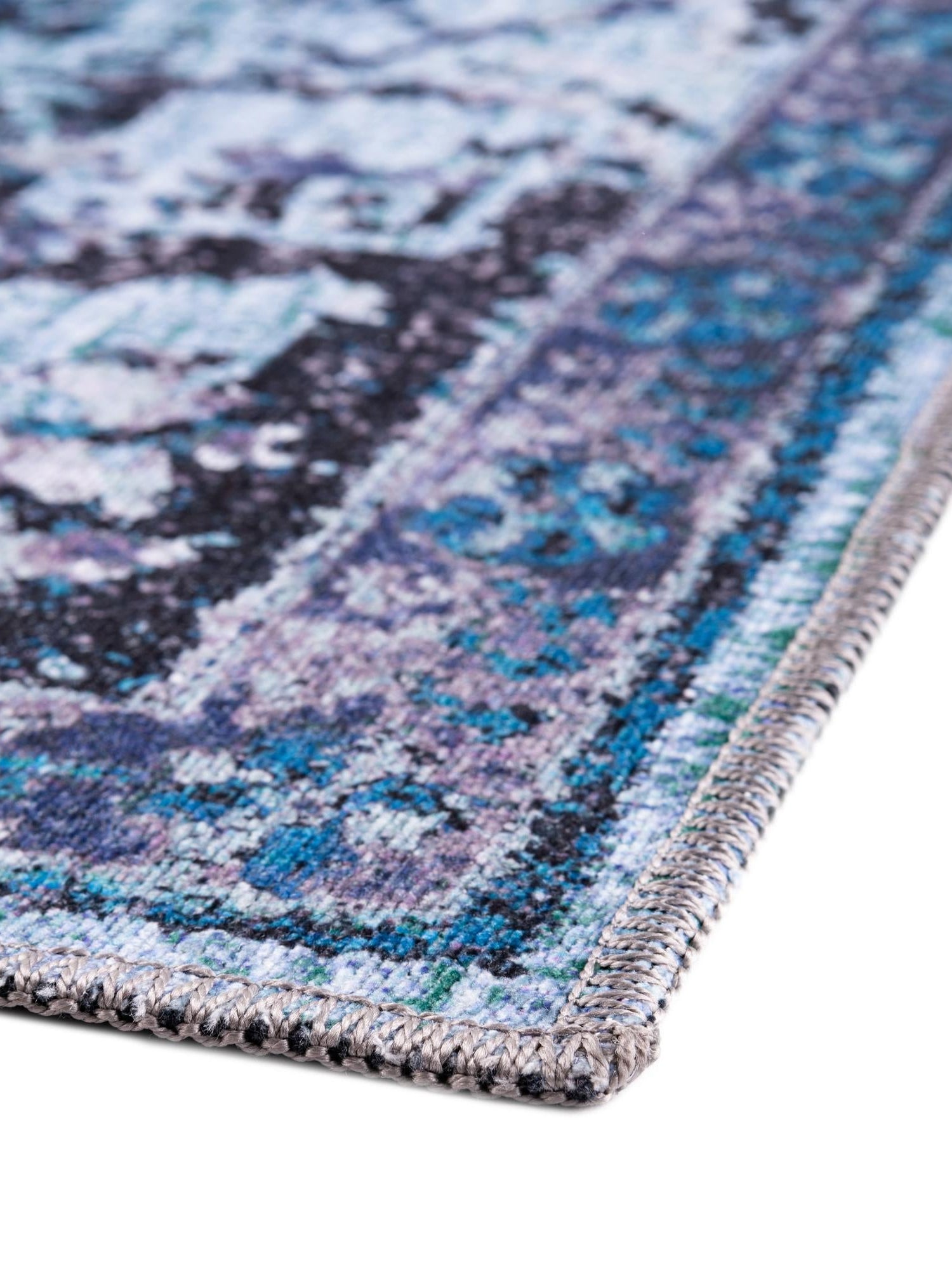 Washable Light Blue 10' 6 x 14' Renaissance Rectangle Area Rug Easy to Clean Stain Resistant & Durable Colorful Distressed Vintage Carpet for Sale at Rug Engine