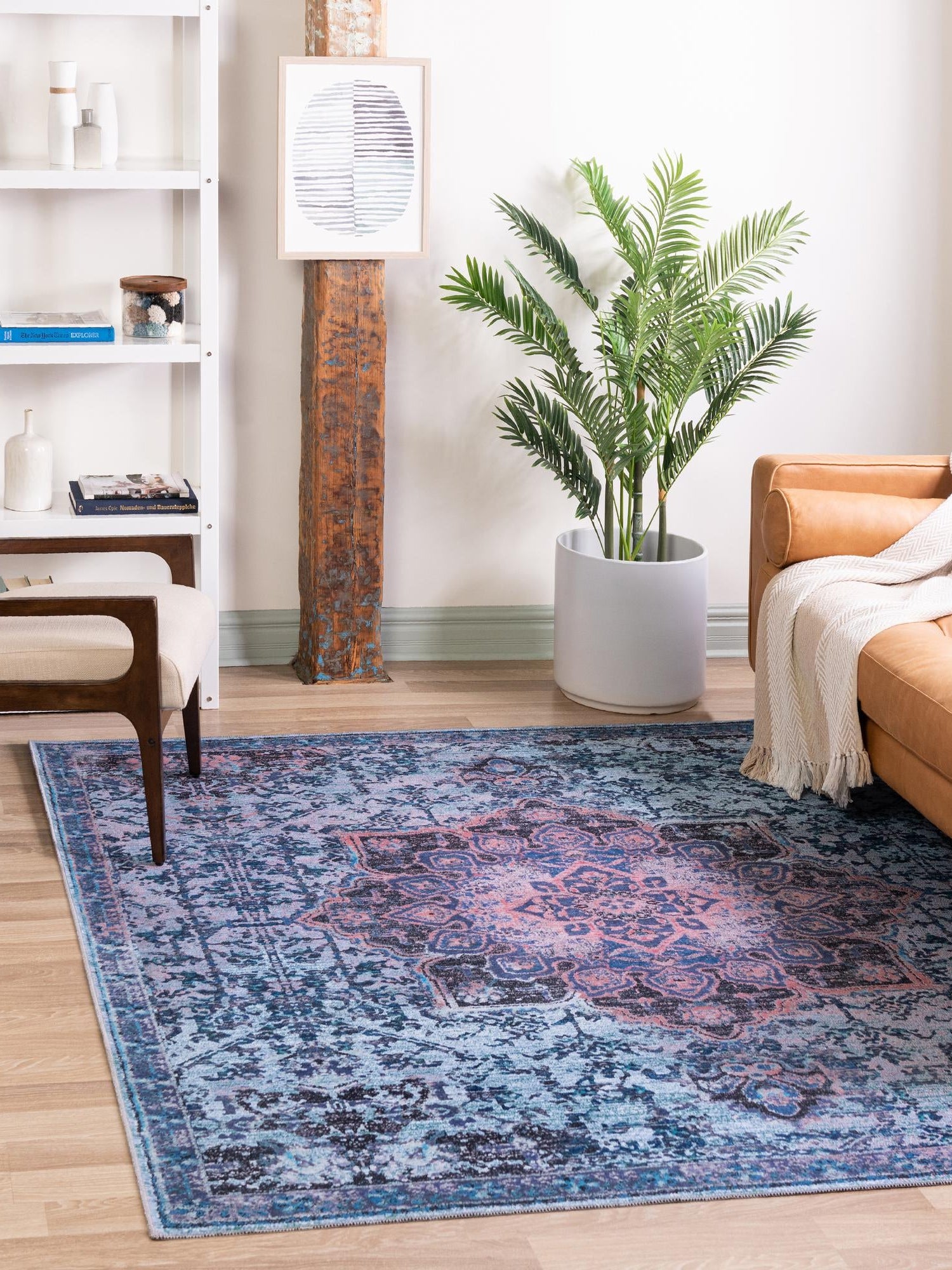 Washable Light Blue 10' 6 x 10' 6 Renaissance Square Area Rug Easy to Clean Stain Resistant & Durable Colorful Distressed Vintage Carpet for Sale at Rug Engine