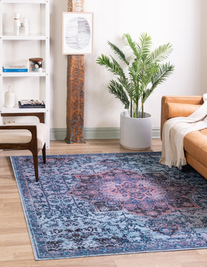 Light Blue 10' 6 x 10' 6 Renaissance Washable Square Rug