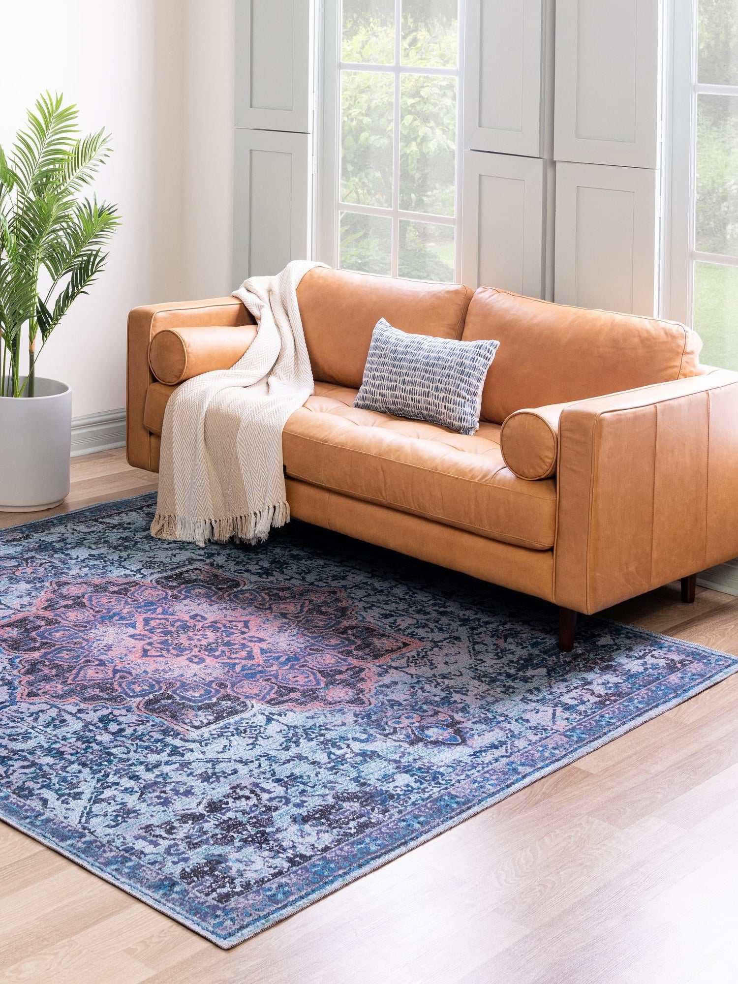 Washable Light Blue 7' 10 x 7' 10 Renaissance Square Area Rug Easy to Clean Stain Resistant & Durable Colorful Distressed Vintage Carpet for Sale at Rug Engine