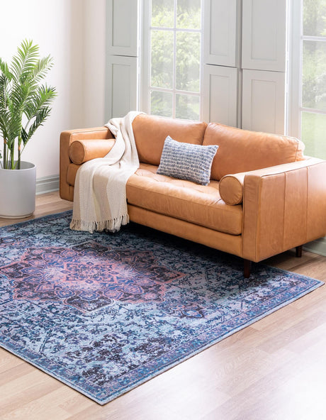 Light Blue 8' x 8' Renaissance Washable Square Rug