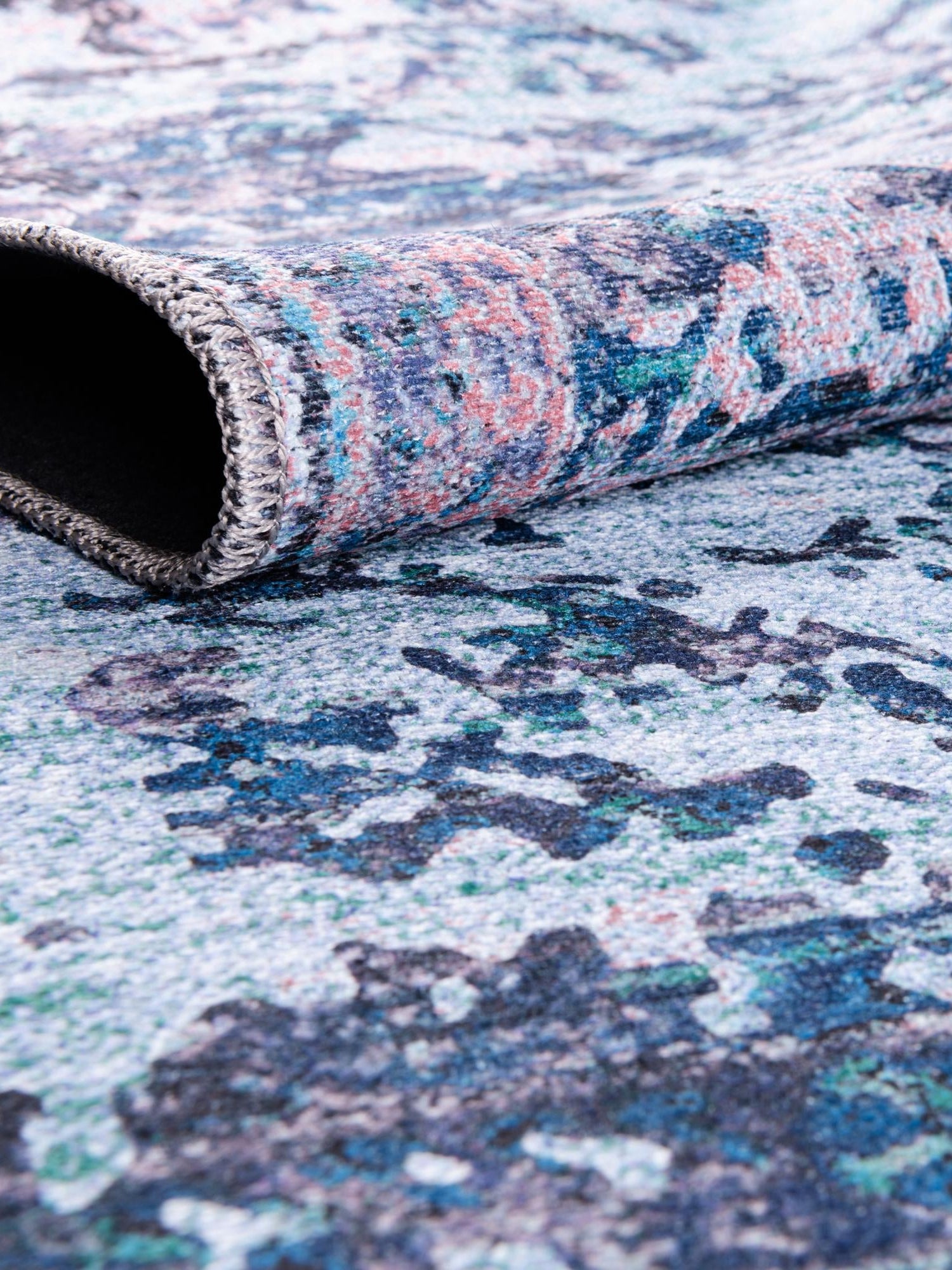Washable Light Blue 10' 6 x 10' 6 Renaissance Square Area Rug Easy to Clean Stain Resistant & Durable Colorful Distressed Vintage Carpet for Sale at Rug Engine