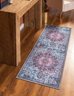 Light Blue 2' x 13' Renaissance Washable Runner Rug