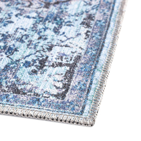 Washable Light Blue 2' 7 x 12' Renaissance Runner Area Rug Easy to Clean Stain Resistant & Durable Colorful Distressed Vintage Carpet for Sale at Rug Engine