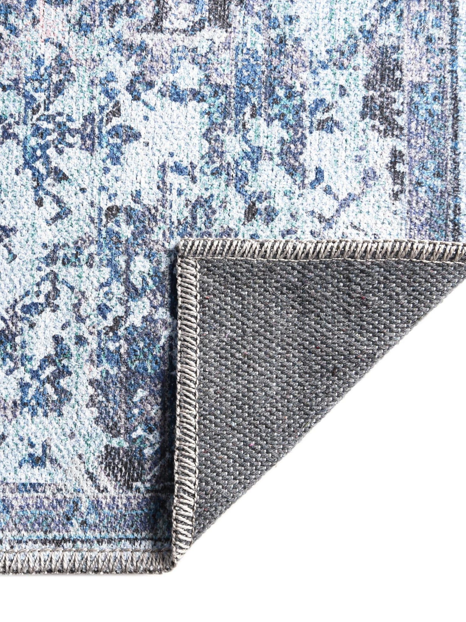 Washable Light Blue 2' 7 x 12' Renaissance Runner Area Rug Easy to Clean Stain Resistant & Durable Colorful Distressed Vintage Carpet for Sale at Rug Engine