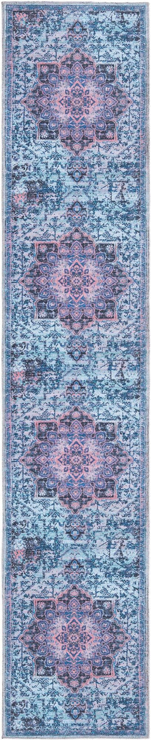 Light Blue 2' x 10' Renaissance Washable Runner Rug