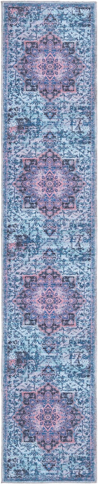Light Blue 2' x 10' Renaissance Washable Runner Rug
