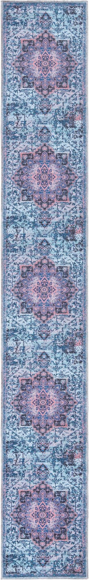 Light Blue 2' x 13' Renaissance Washable Runner Rug