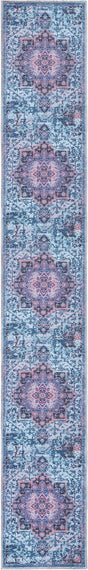 Light Blue 2' x 13' Renaissance Washable Runner Rug