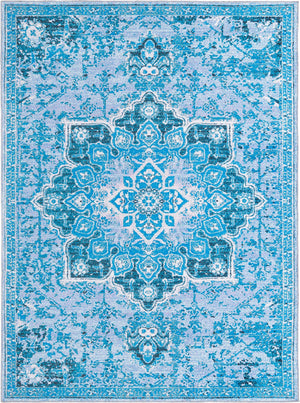 Aqua Blue 10' 6 x 14' Renaissance Washable Rectangle Rug