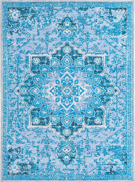 Aqua Blue 10' 6 x 14' Renaissance Washable Rectangle Rug