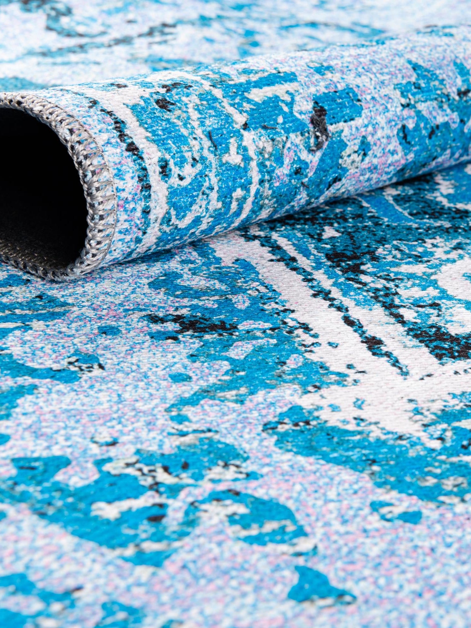 Washable Aqua Blue 10' 6 x 13' Renaissance Rectangle Area Rug Easy to Clean Stain Resistant & Durable Colorful Distressed Vintage Carpet for Sale at Rug Engine