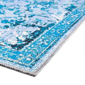 Aqua Blue 10' 6 x 14' Renaissance Washable Rectangle Rug