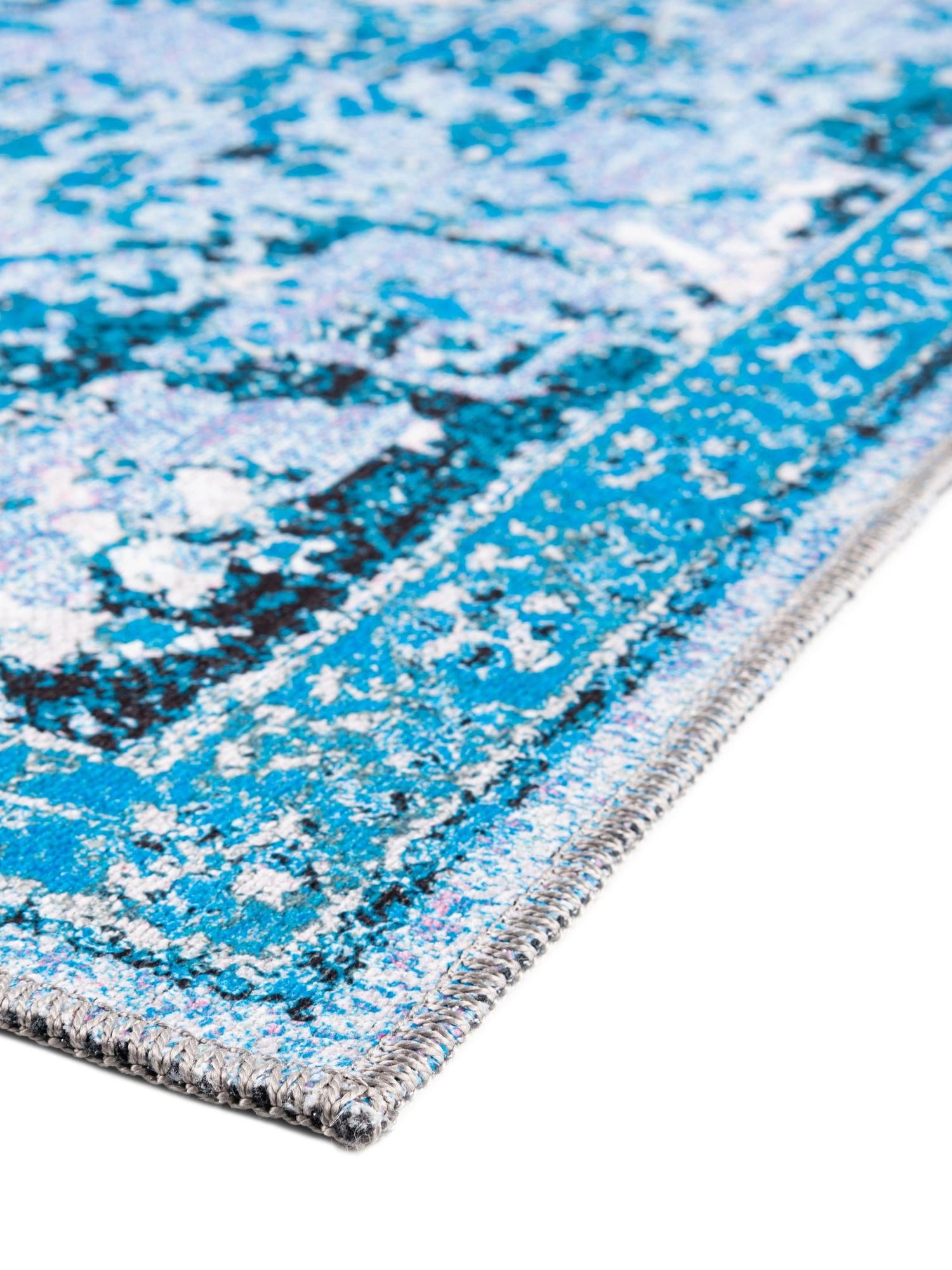 Washable Aqua Blue 10' 6 x 13' Renaissance Rectangle Area Rug Easy to Clean Stain Resistant & Durable Colorful Distressed Vintage Carpet for Sale at Rug Engine
