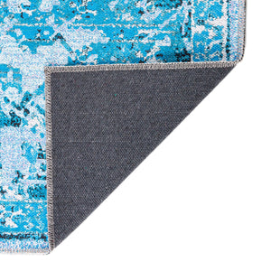 Aqua Blue 10' 6 x 14' Renaissance Washable Rectangle Rug