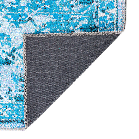 Washable Aqua Blue 10' 6 x 13' Renaissance Rectangle Area Rug Easy to Clean Stain Resistant & Durable Colorful Distressed Vintage Carpet for Sale at Rug Engine