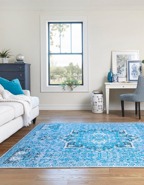Aqua Blue 8' x 8' Renaissance Washable Square Rug