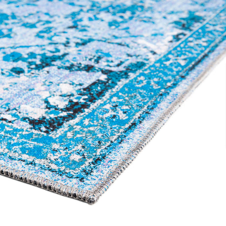 Washable Aqua Blue 10' 6 x 10' 6 Renaissance Square Area Rug Easy to Clean Stain Resistant & Durable Colorful Distressed Vintage Carpet for Sale at Rug Engine