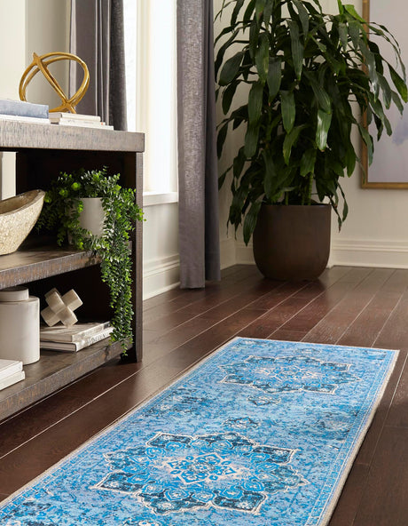 Aqua Blue 2' x 13' Renaissance Washable Runner Rug