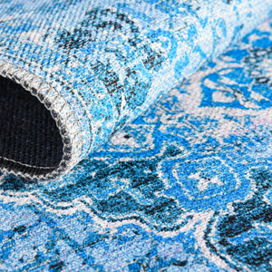 Aqua Blue 2' x 13' Renaissance Washable Runner Rug