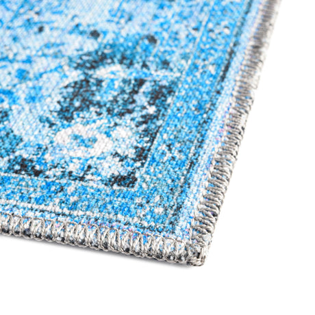 Washable Aqua Blue 2' x 13' Renaissance Runner Area Rug Easy to Clean Stain Resistant & Durable Colorful Distressed Vintage Carpet for Sale at Rug Engine