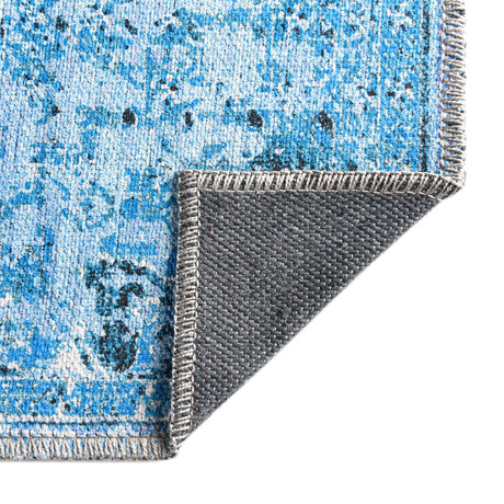 Washable Aqua Blue 2' x 13' Renaissance Runner Area Rug Easy to Clean Stain Resistant & Durable Colorful Distressed Vintage Carpet for Sale at Rug Engine
