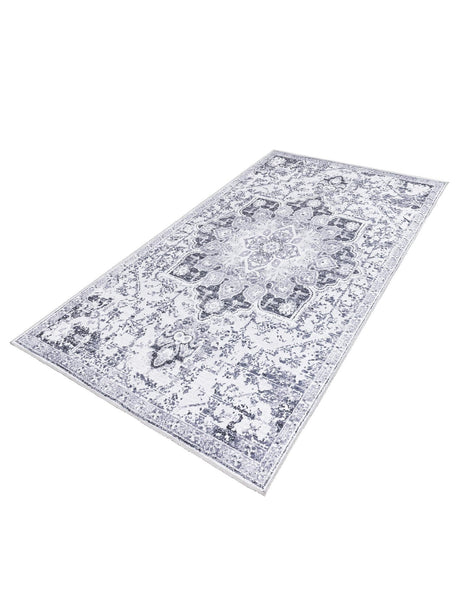 Washable Light Gray 5' 11 x 9' Renaissance Rectangle Area Rug Easy to Clean Stain Resistant & Durable Colorful Distressed Vintage Carpet for Sale at Rug Engine