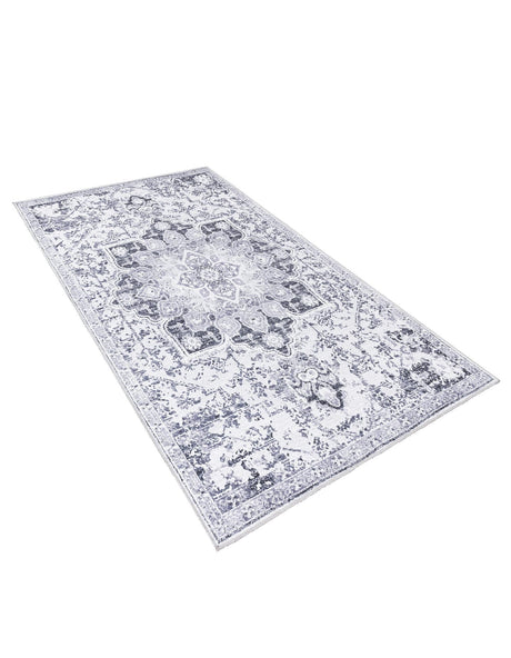 Washable Light Gray 5' 11 x 9' Renaissance Rectangle Area Rug Easy to Clean Stain Resistant & Durable Colorful Distressed Vintage Carpet for Sale at Rug Engine