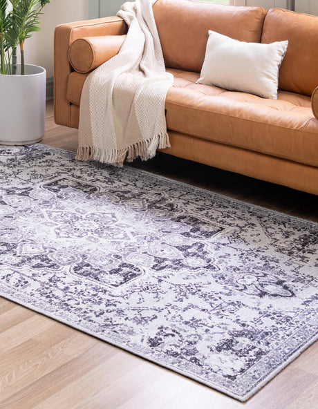 Washable Light Gray 2' x 3' 1 Renaissance Rectangle Area Rug Easy to Clean Stain Resistant & Durable Colorful Distressed Vintage Carpet for Sale at Rug Engine