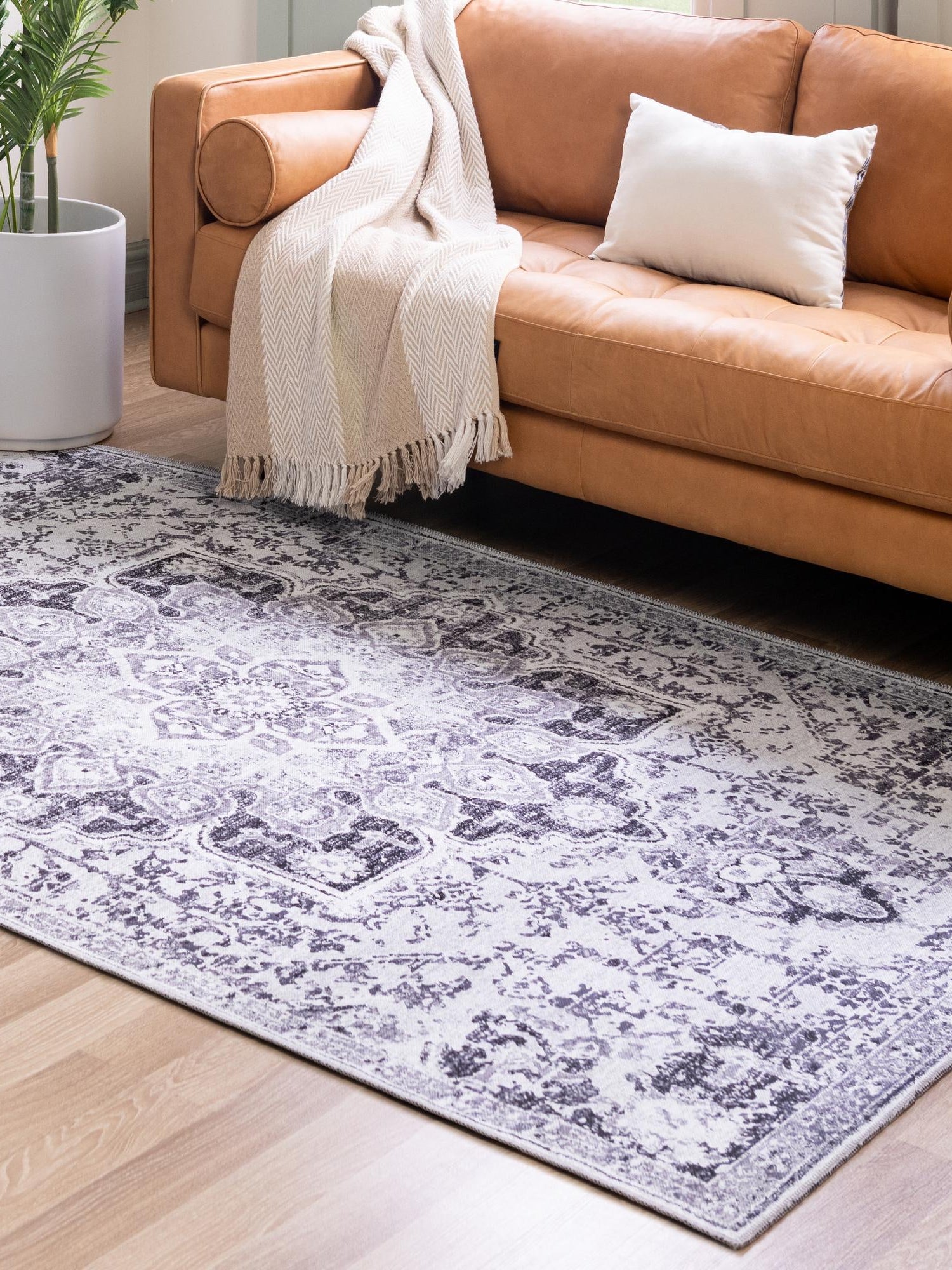 Washable Light Gray 5' 3 x 8' Renaissance Rectangle Area Rug Easy to Clean Stain Resistant & Durable Colorful Distressed Vintage Carpet for Sale at Rug Engine