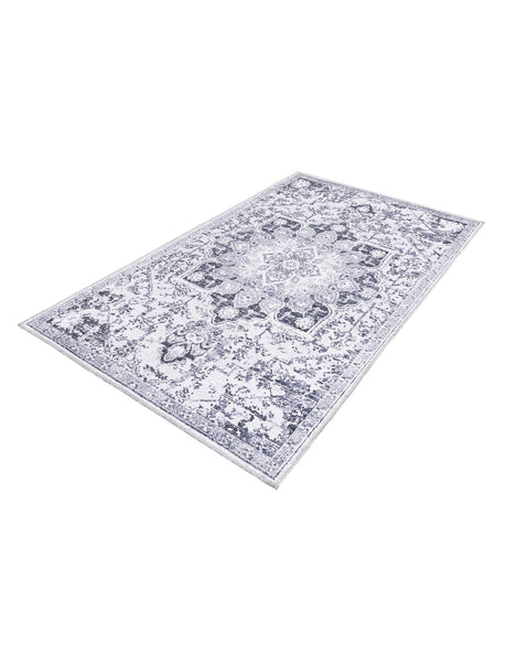 Washable Light Gray 3' 11 x 6' 1 Renaissance Rectangle Area Rug Easy to Clean Stain Resistant & Durable Colorful Distressed Vintage Carpet for Sale at Rug Engine