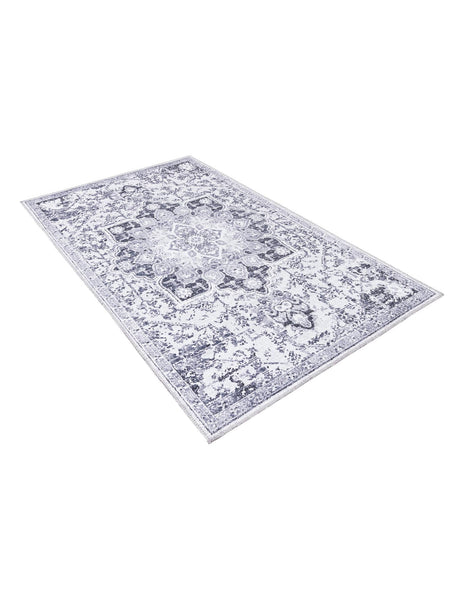 Washable Light Gray 3' 11 x 6' 1 Renaissance Rectangle Area Rug Easy to Clean Stain Resistant & Durable Colorful Distressed Vintage Carpet for Sale at Rug Engine