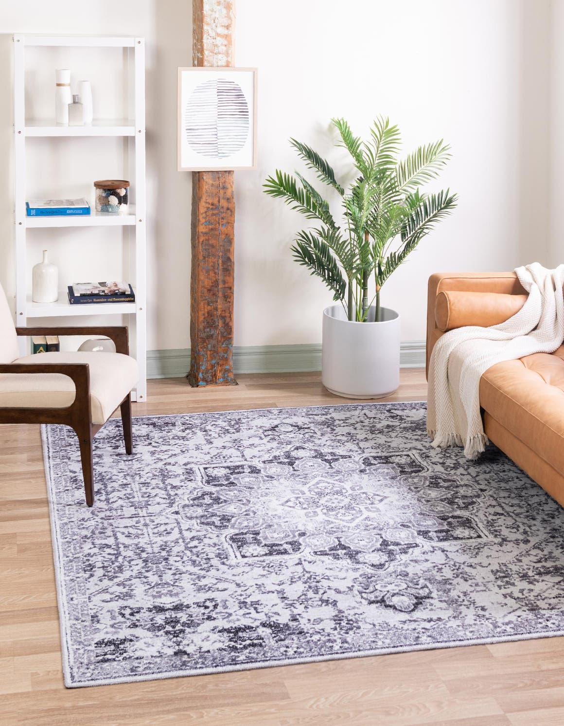 Washable Light Gray 5' 3 x 5' 3 Renaissance Square Area Rug Easy to Clean Stain Resistant & Durable Colorful Distressed Vintage Carpet for Sale at Rug Engine