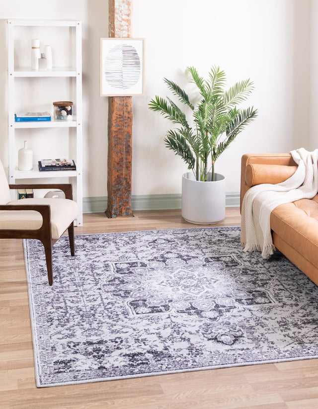 Light Gray 5' 3 x 5' 3 Renaissance Washable Square Rug