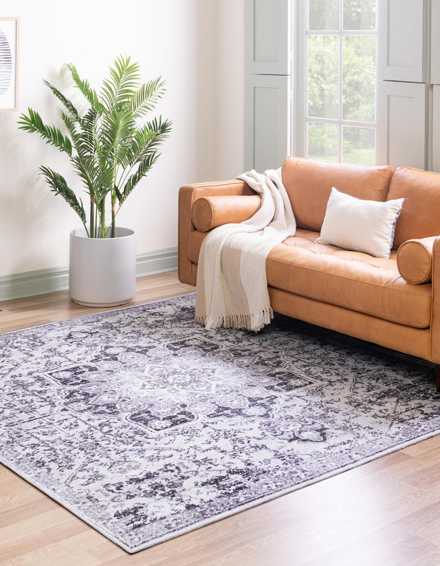 Light Gray 5' 3 x 5' 3 Renaissance Washable Square Rug