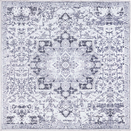 Light Gray 5' 3 x 5' 3 Renaissance Washable Square Rug