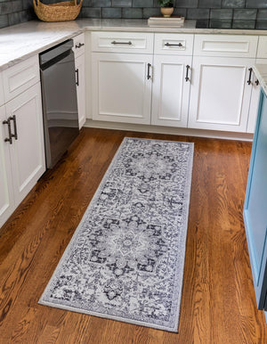 Washable Light Gray 2' x 6' 1 Renaissance Runner Area Rug Easy to Clean Stain Resistant & Durable Colorful Distressed Vintage Carpet for Sale at Rug Engine