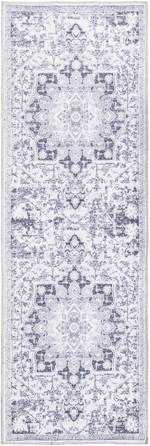 Washable Light Gray 2' x 6' 1 Renaissance Runner Area Rug Easy to Clean Stain Resistant & Durable Colorful Distressed Vintage Carpet for Sale at Rug Engine
